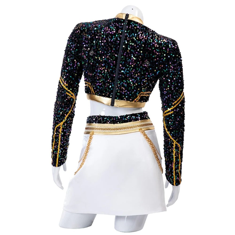 Kids' Halloween Cosplay Costume with Wig Sequined Crop Top Pleated Skirt and Studded Shoulder Armor - Image 4