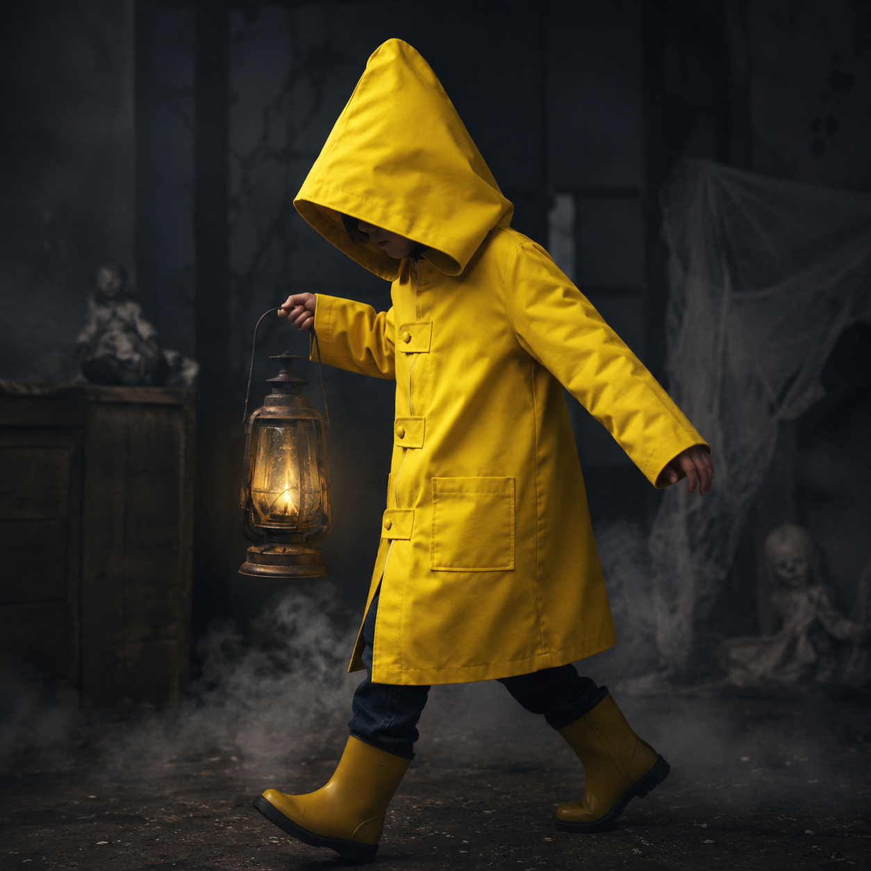 Kids' Halloween Cosplay Costume Yellow Raincoat Jacket with Hooded Design and Front Zipper Closure - Image 1