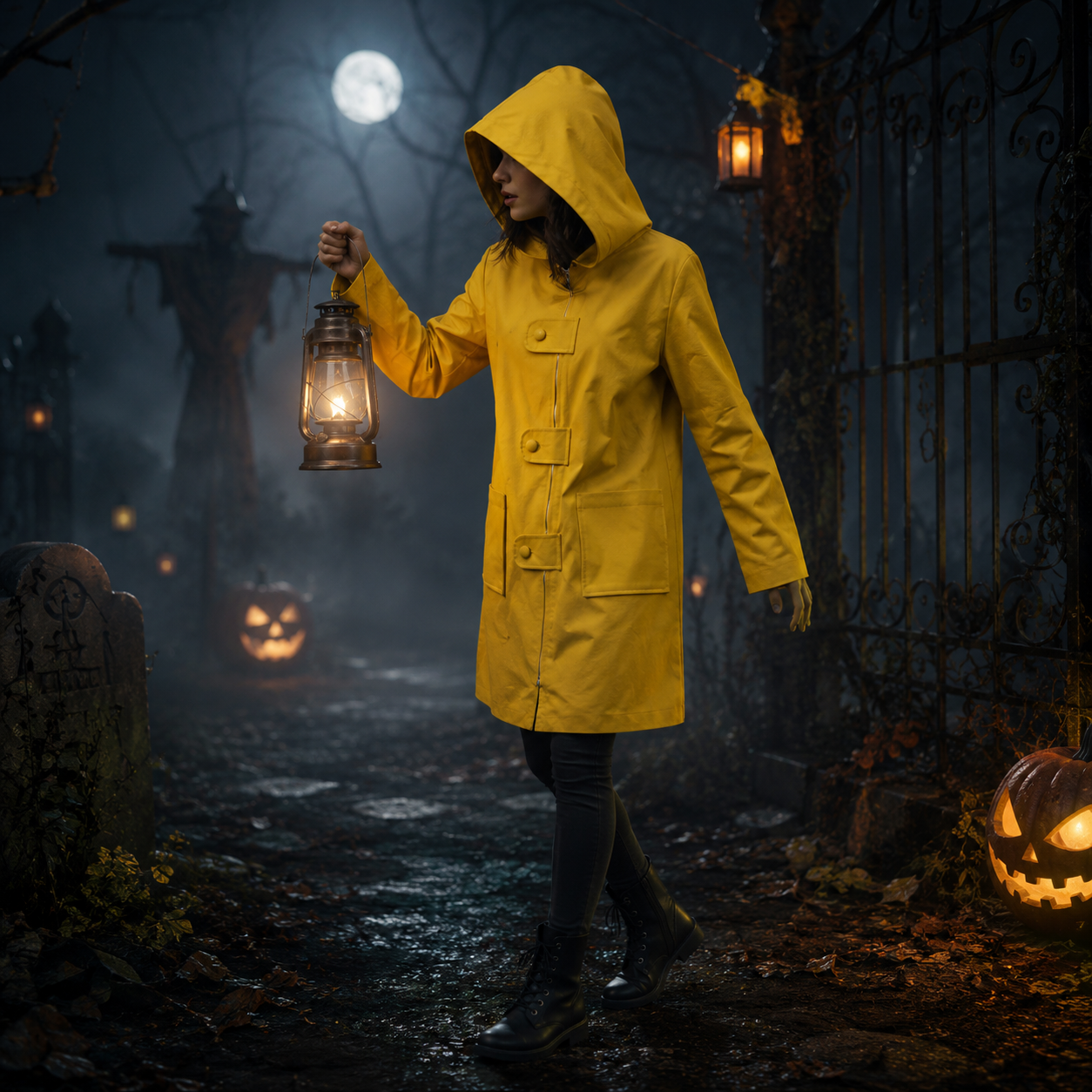 Kids' Halloween Cosplay Costume Yellow Raincoat Jacket with Hooded Design and Front Zipper Closure - Image 2