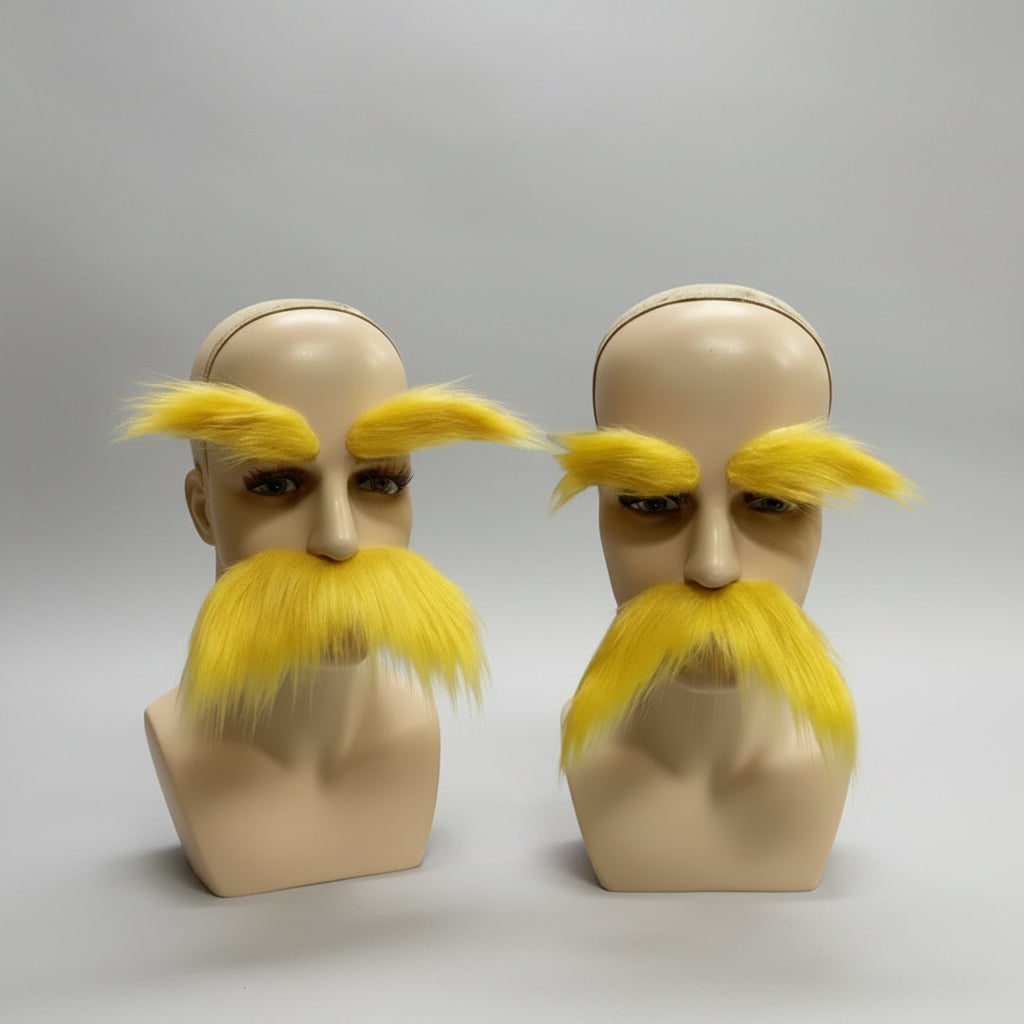 Kids' Halloween Costume Mustache and Fake Beard with Self Adhesive Eyebrows Set Bushy Yellow - Image 3