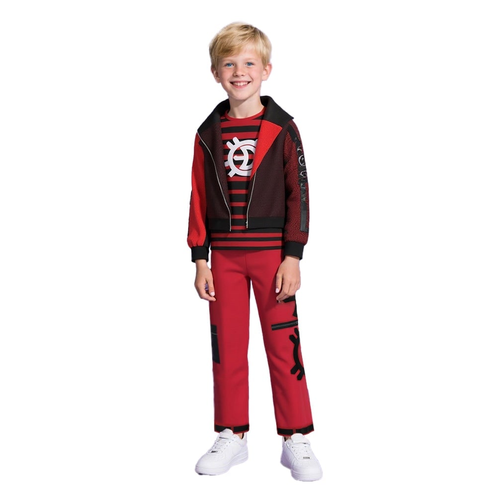 Kids' Halloween Costume Vampire Cosplay Set with High Collar Jacket and Striped Tee - Image 2