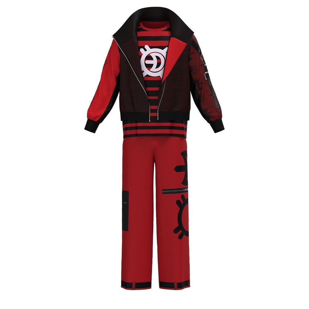 Kids' Halloween Costume Vampire Cosplay Set with High Collar Jacket and Striped Tee - Image 3