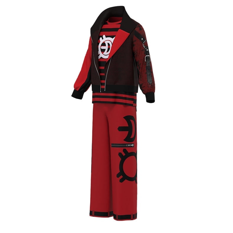 Kids' Halloween Costume Vampire Cosplay Set with High Collar Jacket and Striped Tee - Image 4