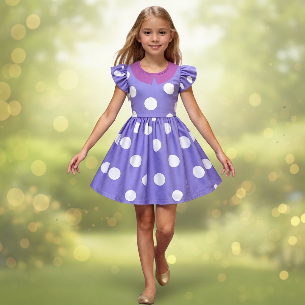 Kids' Halloween Costumes for Princess Dress with Polka Dot Pattern Flutter Sleeves - Image 1