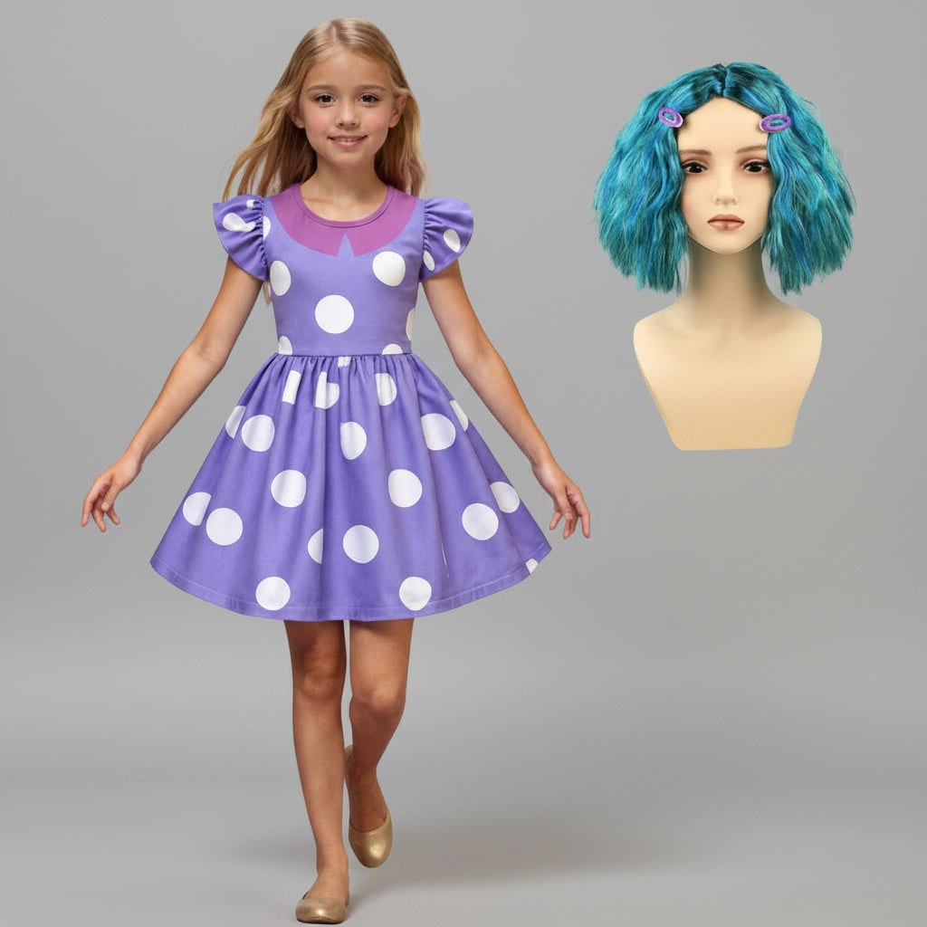 Kids' Halloween Costumes for Princess Dress with Polka Dot Pattern Flutter Sleeves - Image 2