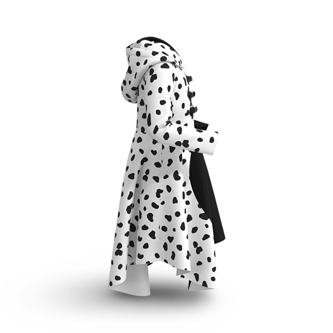 Kids' Halloween Cruella Costume Dress with Dalmatian Spots and Attached Hood for Character Cosplay Party - Image 5