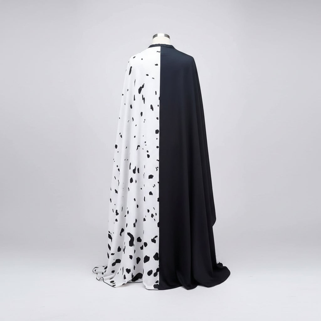 Kids' Halloween Cruella De Vil Costume with Split Black and White Dress Cape - Image 7