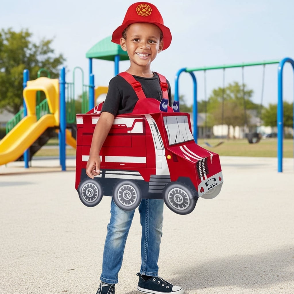 Kids' Halloween Firefighter Costume with Hat Reflective Stripes and Badge for Dress Up - Image 1
