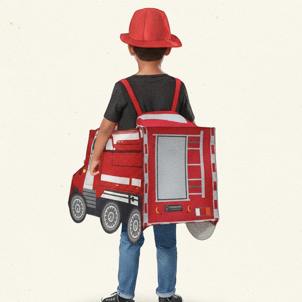 Kids' Halloween Firefighter Costume with Hat Reflective Stripes and Badge for Dress Up - Image 2