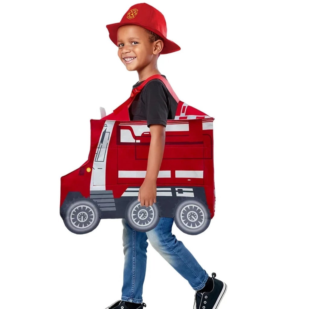 Kids' Halloween Firefighter Costume with Hat Reflective Stripes and Badge for Dress Up - Image 3