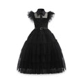 Kids' Halloween gothic schoolgirl Family Costume Dress with Tiered Tulle Skirt and Lace Mask - Image 2