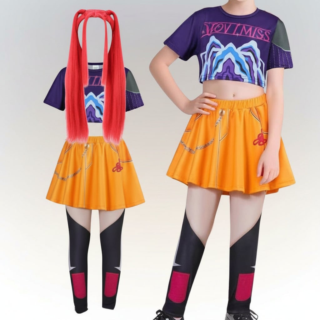 Kids' Halloween Hip Hop Dance Costume with Cropped Jacket Graphic Top and Flared Skirt - Image 5