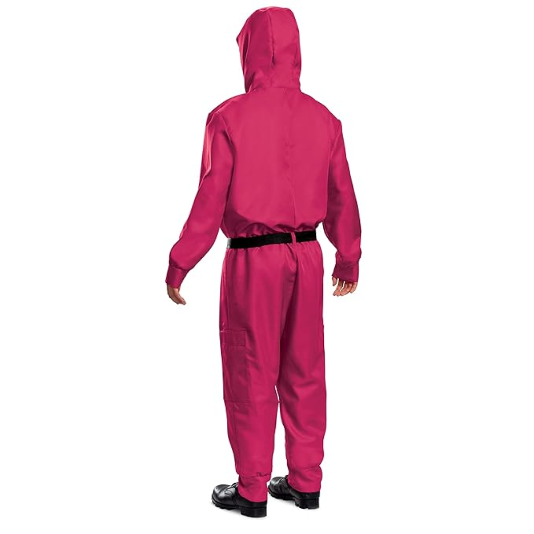 Kids' Halloween Hooded Jumpsuit Costume with Mask Belt and Cargo Pockets Pink - Image 5