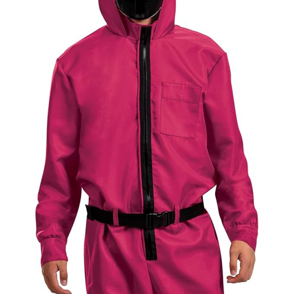 Kids' Halloween Hooded Jumpsuit Costume with Mask Belt and Cargo Pockets Pink - Image 7