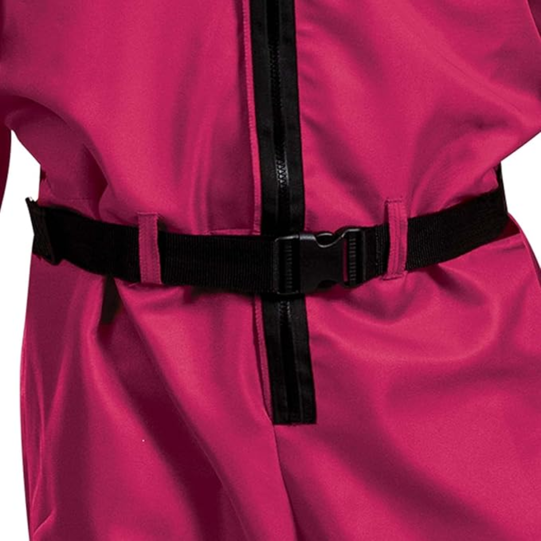 Kids' Halloween Hooded Jumpsuit Costume with Mask Belt and Cargo Pockets Pink - Image 8