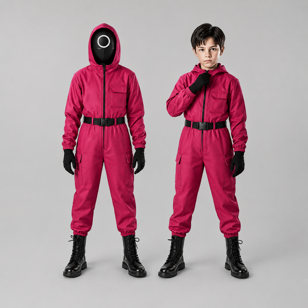 Kids' Halloween Hooded Jumpsuit Costume with Mesh Mask and Gloves Trick-Or-Treat - Image 2