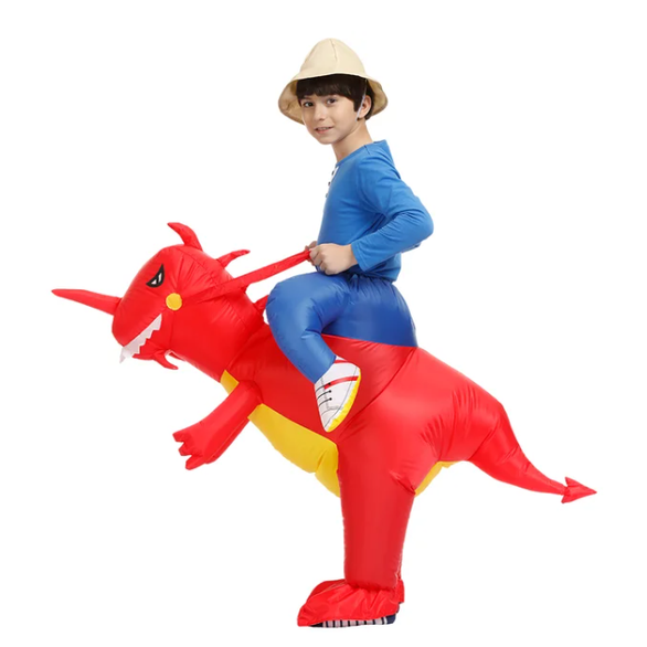 Kids' Halloween Inflatable Dinosaur Costume Outfit Suit with Built-In Fan and Ride-On Design - Image 2