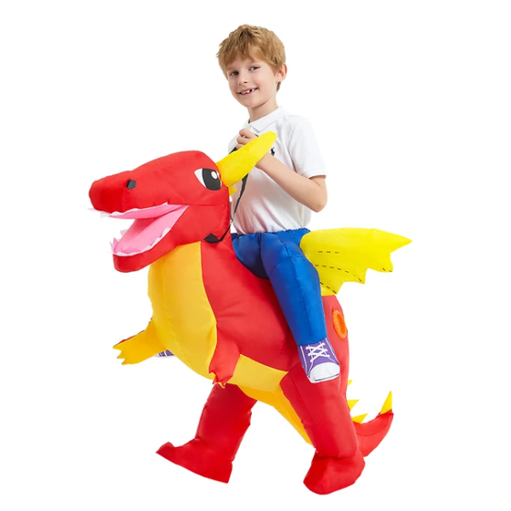 Kids' Halloween Inflatable Dinosaur Costume Outfit Suit with Built-In Fan and Ride-On Design - Image 3