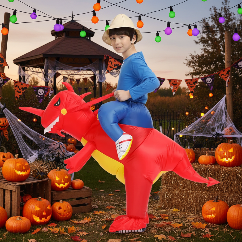 Kids' Halloween Inflatable Dinosaur Costume Suit with Step-In Design and Battery Fan for Party - Image 2