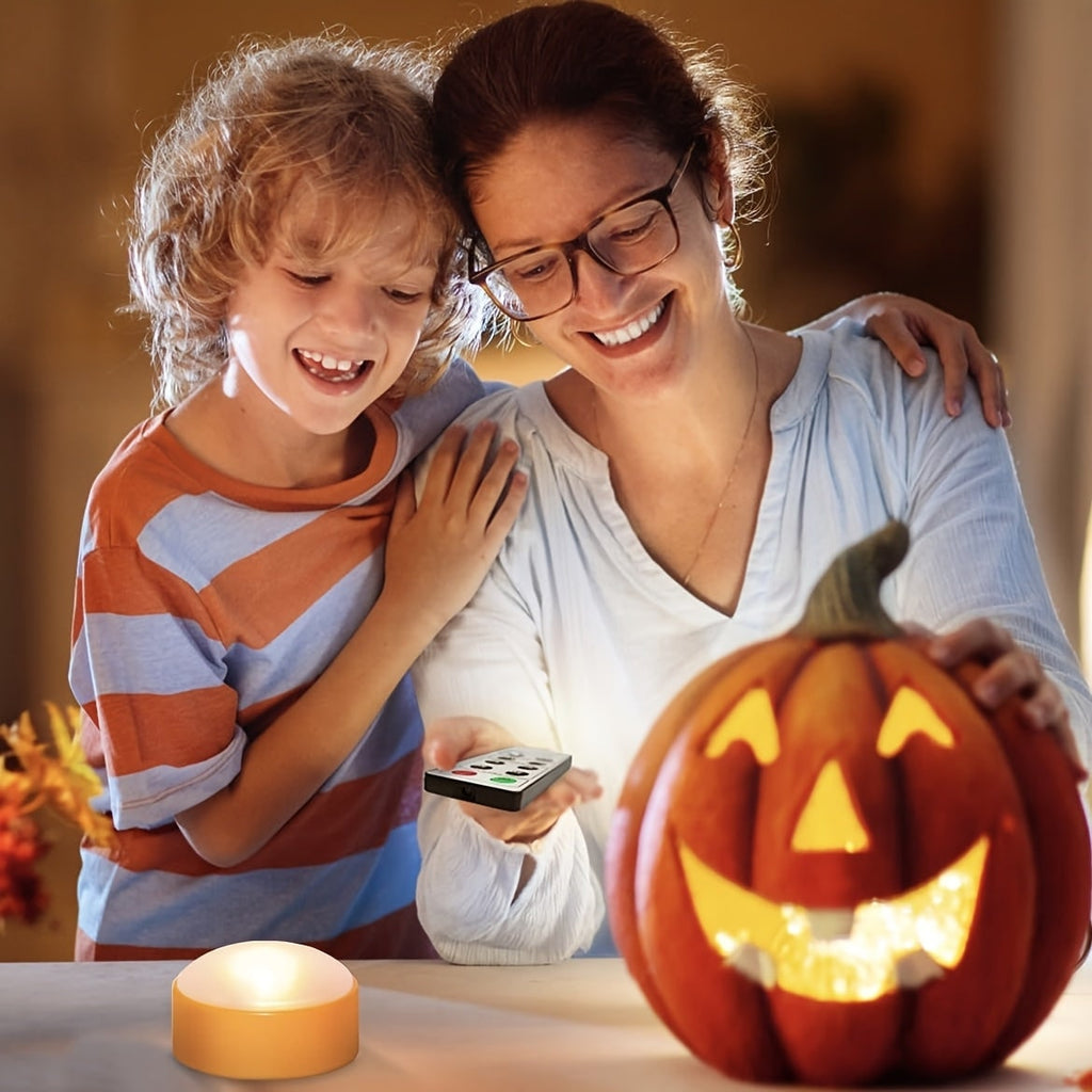 Kids' Halloween Jack O Lantern Pumpkin LED Tea Light Candles with Remote Control Battery Operated - Image 2
