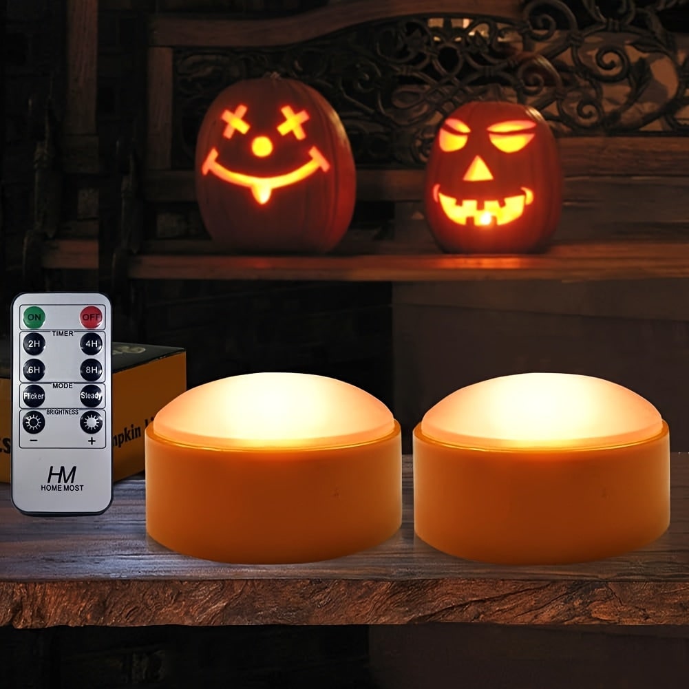 Kids' Halloween Jack O Lantern Pumpkin LED Tea Light Candles with Remote Control Battery Operated - Image 4