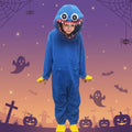 Kids' Halloween Monster Onesie Plush Jumpsuit Costume with Hood and Embroidered Eyes - Image 1