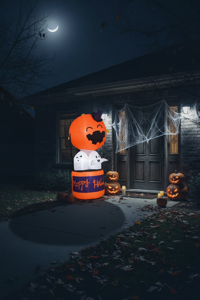 Kids' Halloween Outdoor Decoration Inflatable Blow Up Pumpkin Hot Air Balloon with Ghost and LED Lights - Image 2