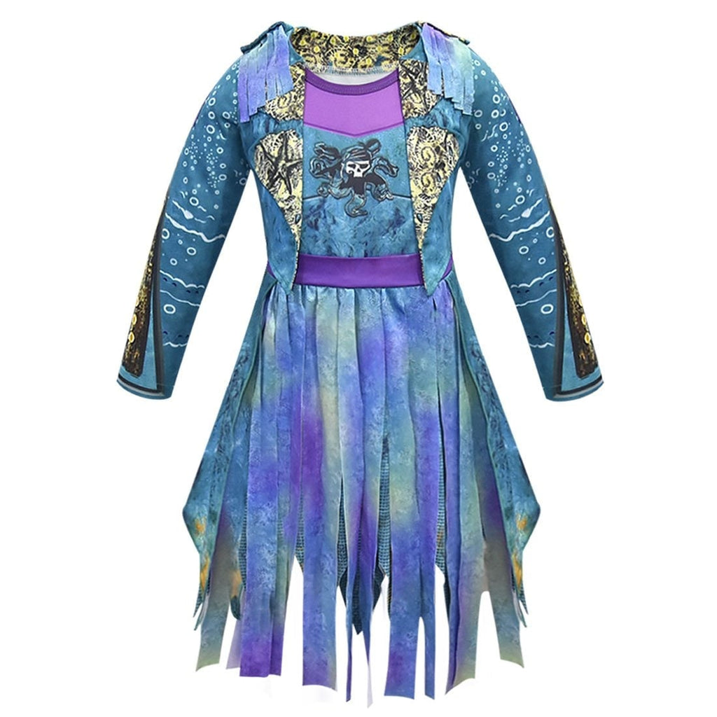 Kids' Halloween Pirate Costume Dress Outfit with and for Skull Graphic and Tattered Hem - Image 2