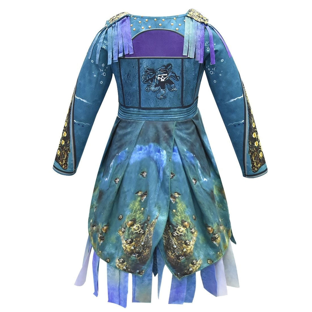 Kids' Halloween Pirate Costume Dress Outfit with and for Skull Graphic and Tattered Hem - Image 3
