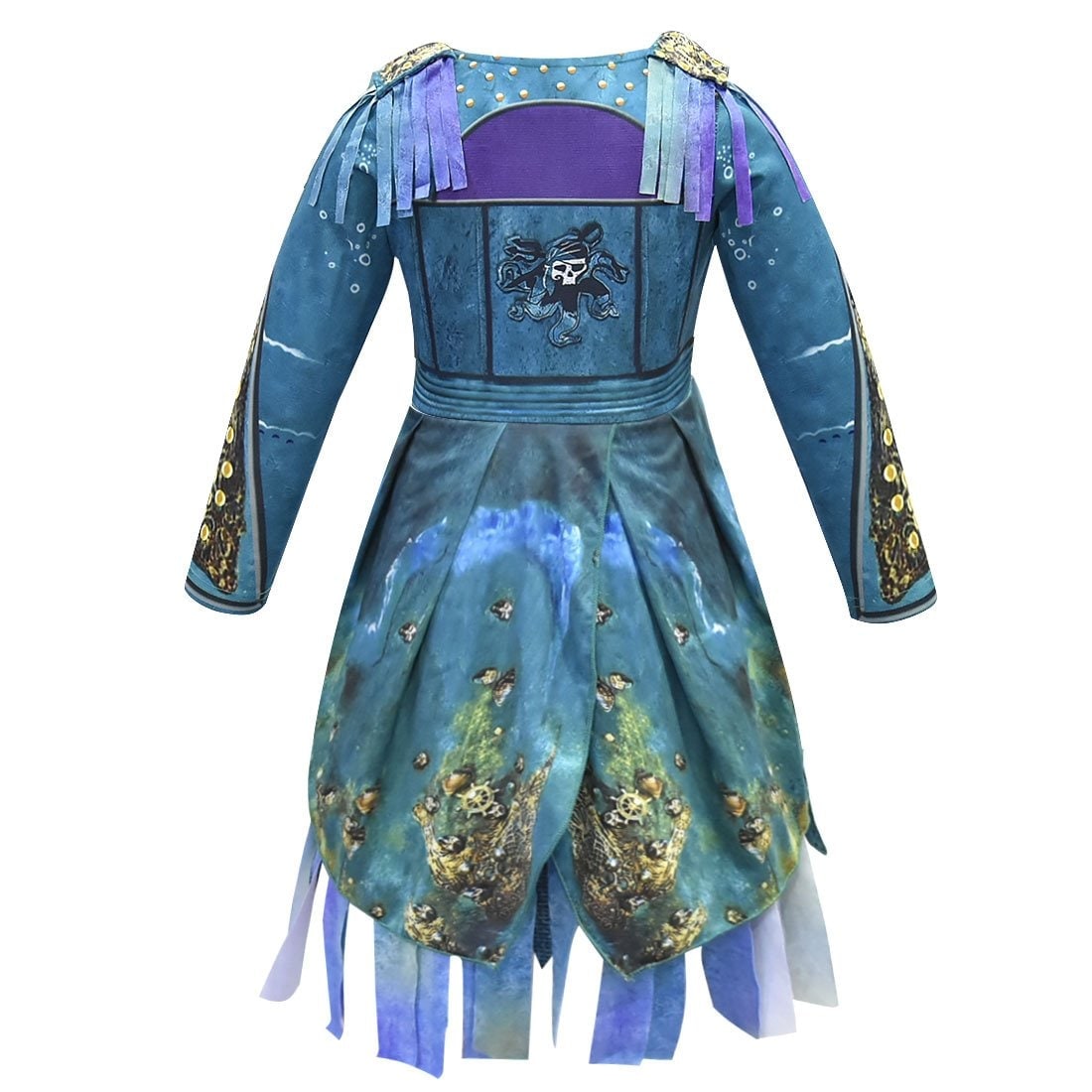Kids' Halloween Pirate Costume Dress Outfit with and for Skull Graphic and Tattered Hem - Image 3