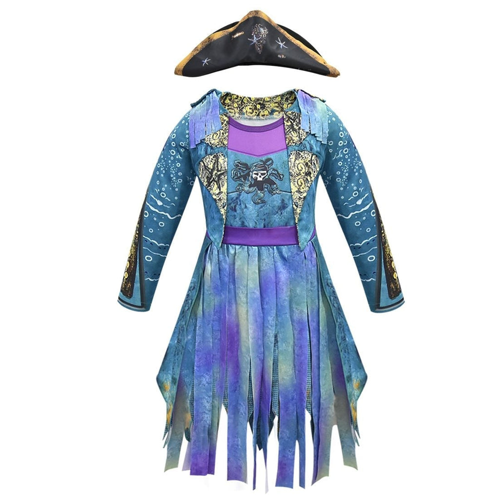Kids' Halloween Pirate Costume Dress Outfit with and for Skull Graphic and Tattered Hem - Image 4