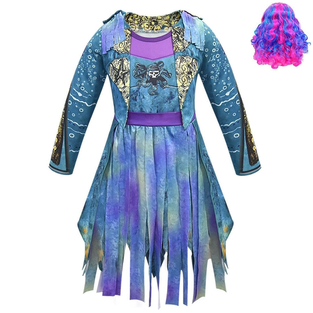 Kids' Halloween Pirate Costume Dress Outfit with and for Skull Graphic and Tattered Hem - Image 5