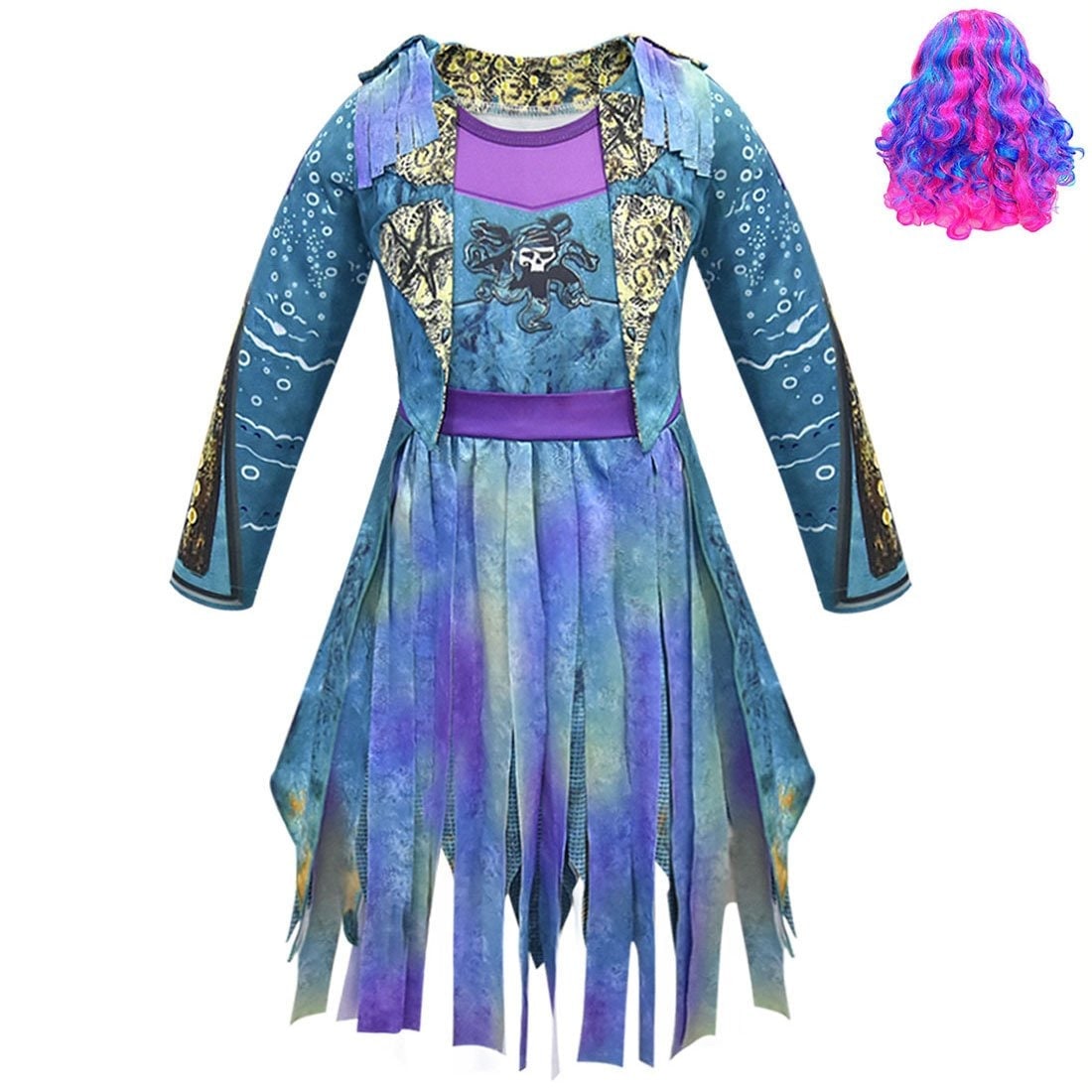 Kids' Halloween Pirate Costume Dress Outfit with and for Skull Graphic and Tattered Hem - Image 5