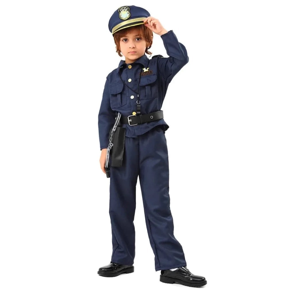Kids' Halloween Police Officer Cop Costume for Children with Hat Accessories and Toy Handcuffs - Image 2