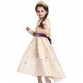 Kids' Halloween Princess Costume Dress with Long Sleeves and Purple Sash Bow - Image 1