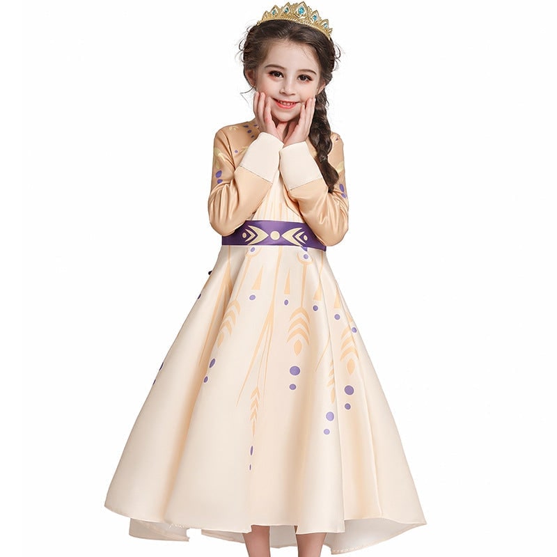 Kids' Halloween Princess Costume Dress with Long Sleeves and Purple Sash Bow - Image 2
