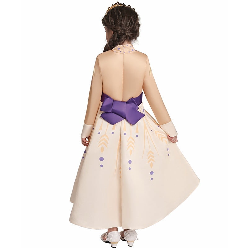 Kids' Halloween Princess Costume Dress with Long Sleeves and Purple Sash Bow - Image 4