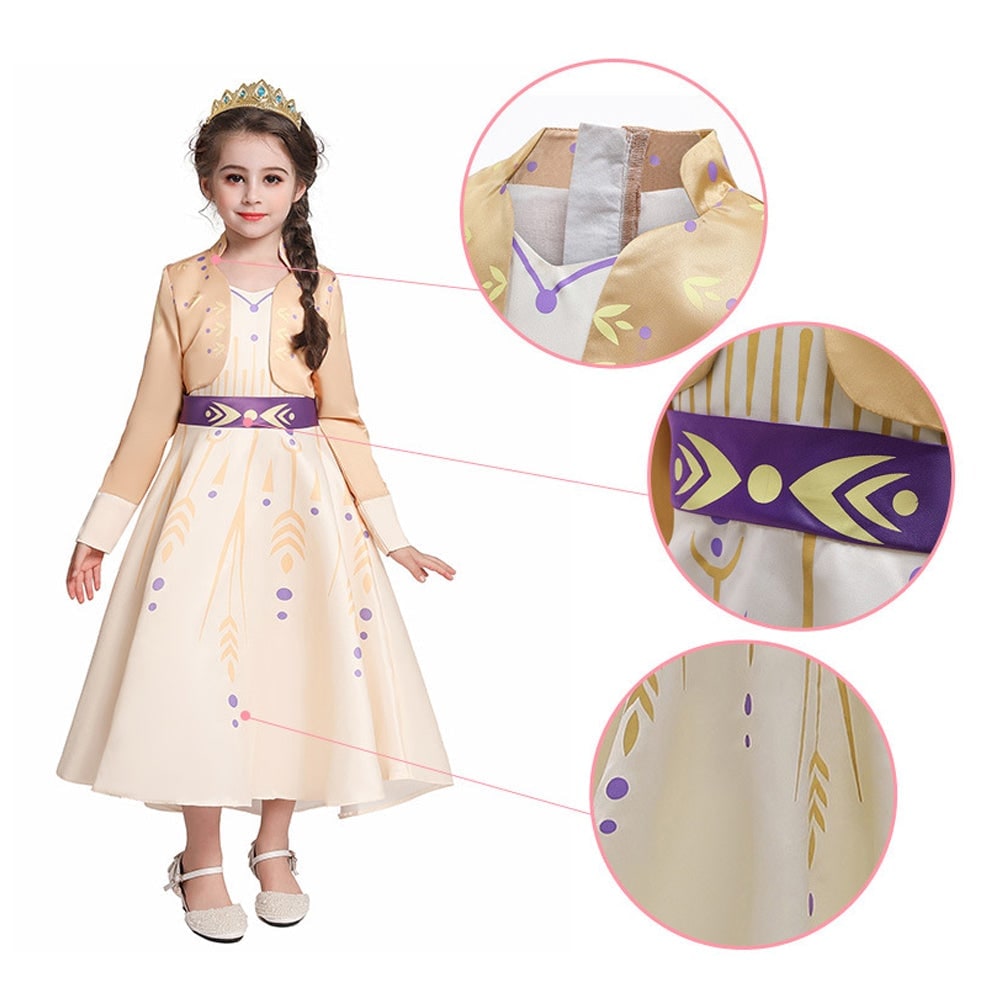 Kids' Halloween Princess Costume Dress with Long Sleeves and Purple Sash Bow - Image 5