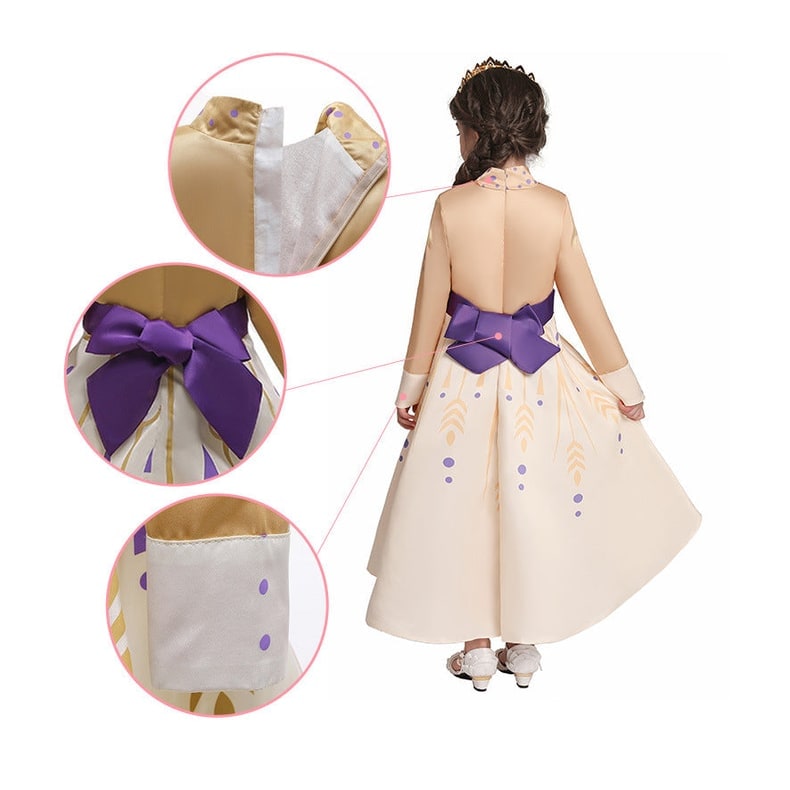 Kids' Halloween Princess Costume Dress with Long Sleeves and Purple Sash Bow - Image 6