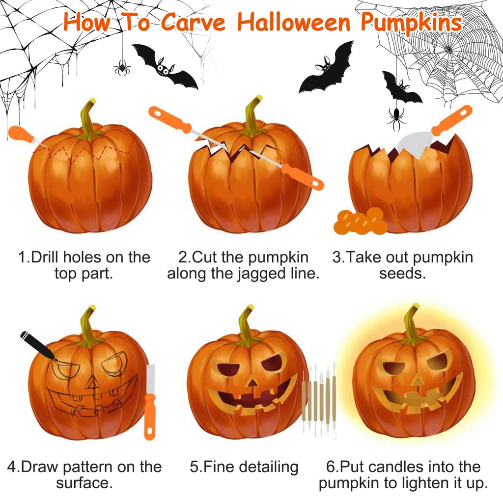 Kids' Halloween Pumpkin Carving Kit and Tools with Stainless Steel Saws and Sculpting for Supplies - Image 2