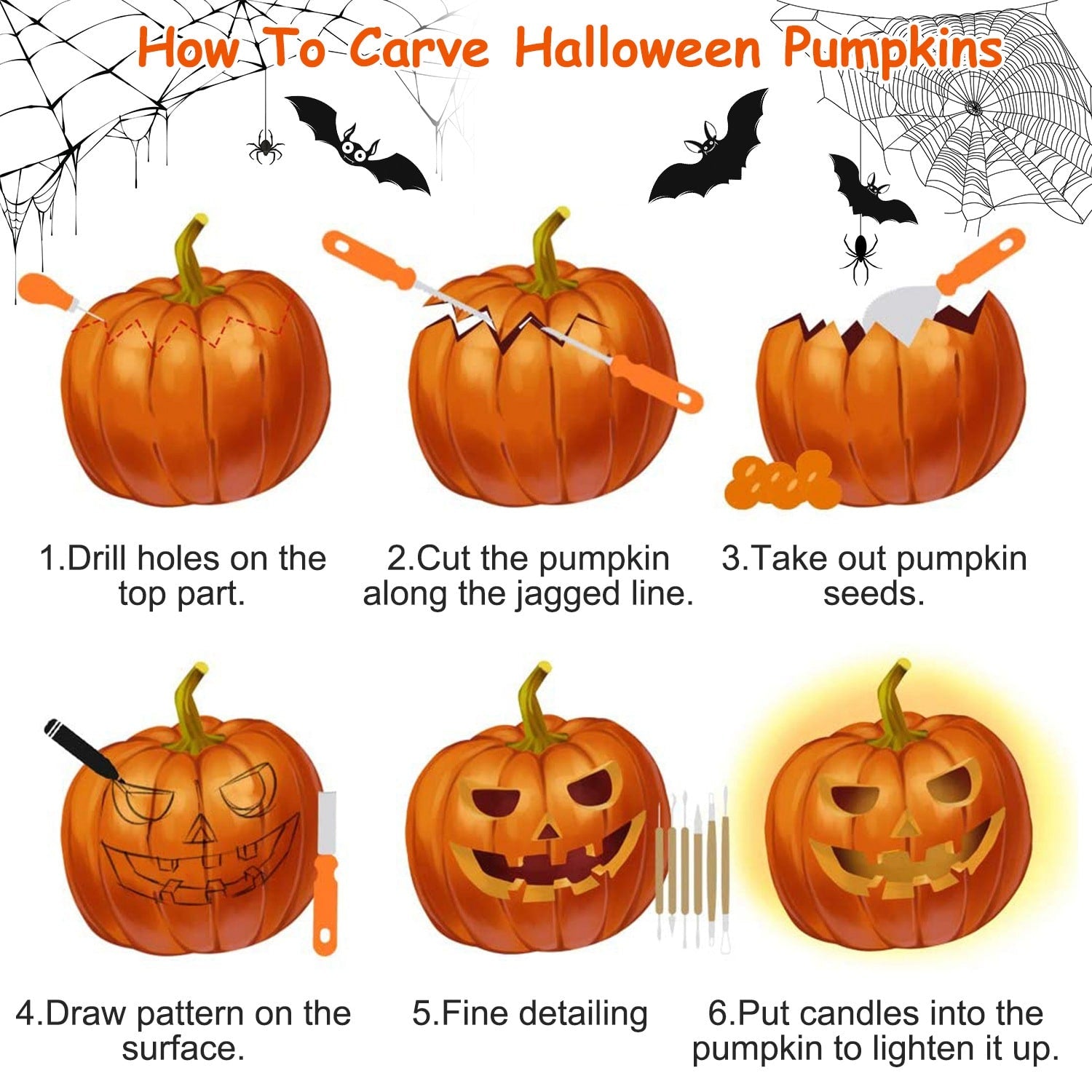 Kids' Halloween Pumpkin Carving Kit and Tools with Stainless Steel Saws and Sculpting for Supplies - Image 2
