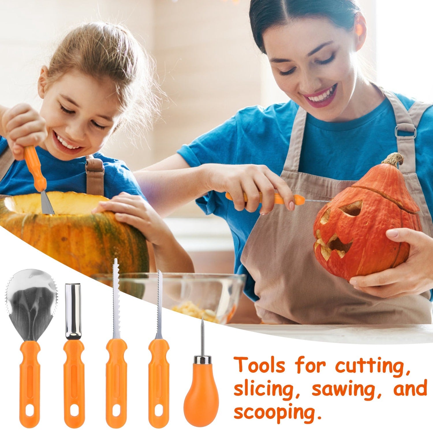 Kids' Halloween Pumpkin Carving Kit and Tools with Stainless Steel Saws and Sculpting for Supplies - Image 6