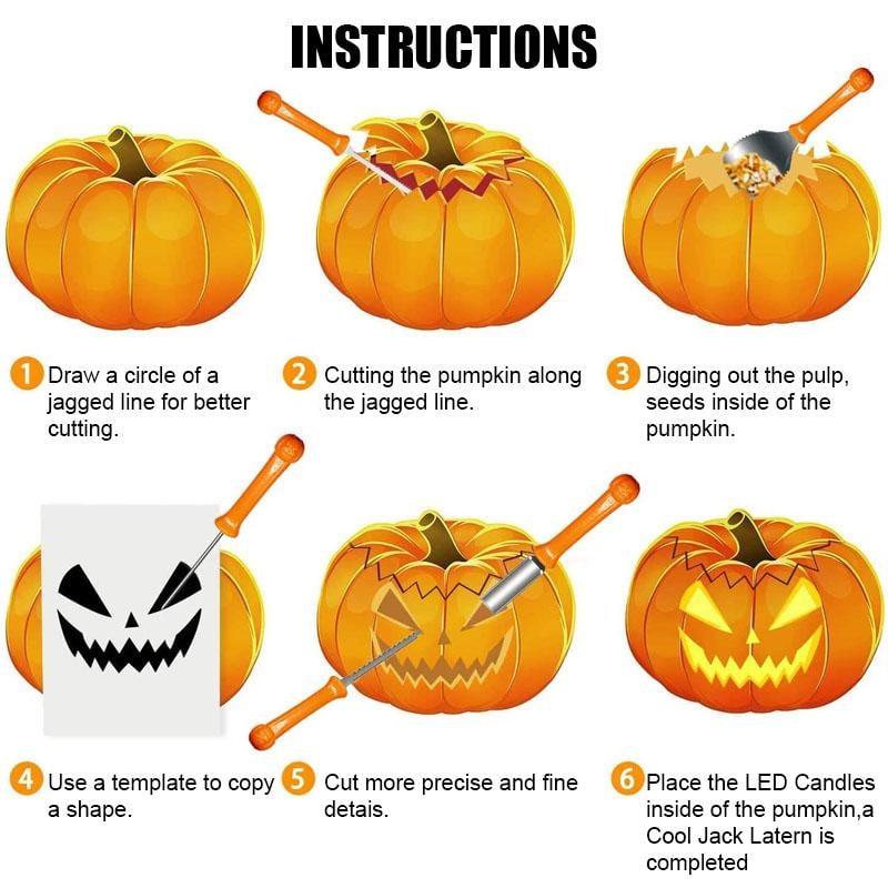 Kids' Halloween Pumpkin Carving Kit with Tools and Supplies 8-Piece Stainless Steel Set - Image 4