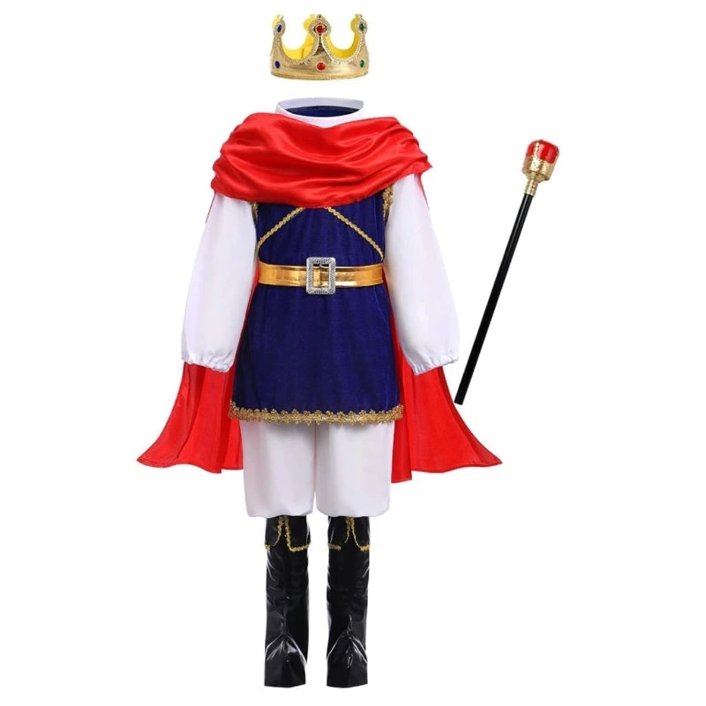 Kids' Halloween Royal Prince Costume Set with Gold Crown Scepter and Red Cape - Image 5