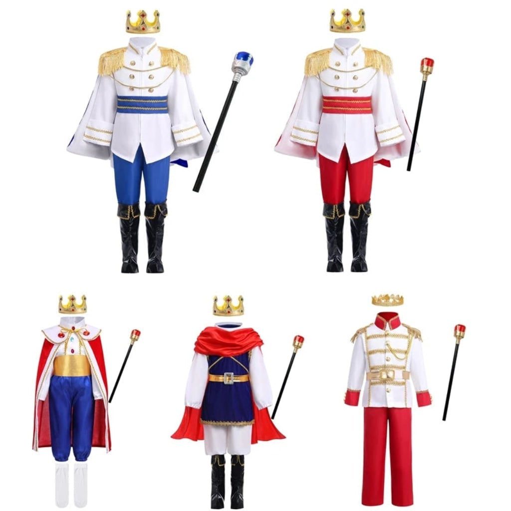 Kids' Halloween Royal Prince Costume Set with Gold Crown Scepter and Red Cape - Image 6