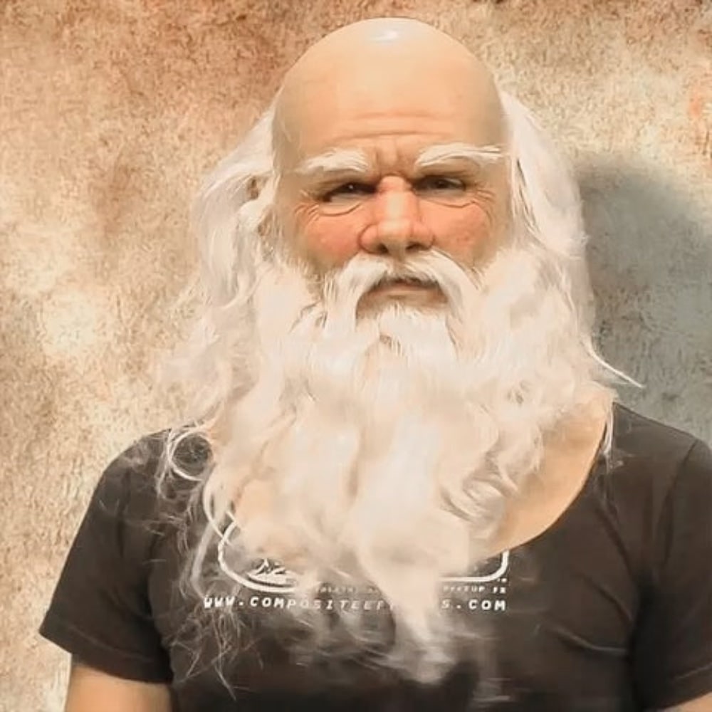 Kids' Halloween Santa Claus Costume Mask with Realistic Beard and Hair for Creepy Holiday Party - Image 1