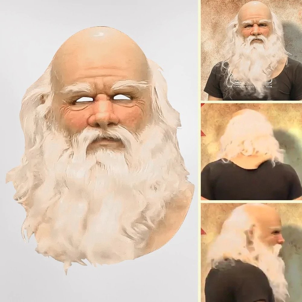 Kids' Halloween Santa Claus Costume Mask with Realistic Beard and Hair for Creepy Holiday Party - Image 3