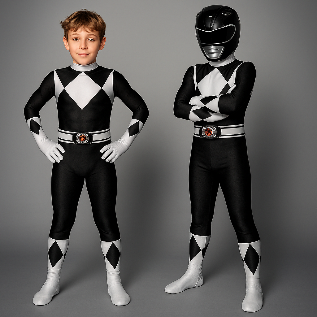 Kids' Halloween Superhero Black Catsuit Costume Jumpsuit with Full-Body Mask and Gloves for Party - Image 4