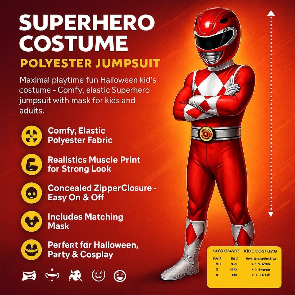 Kids' Halloween Superhero Black Catsuit Costume Jumpsuit with Full-Body Mask and Gloves for Party - Image 8