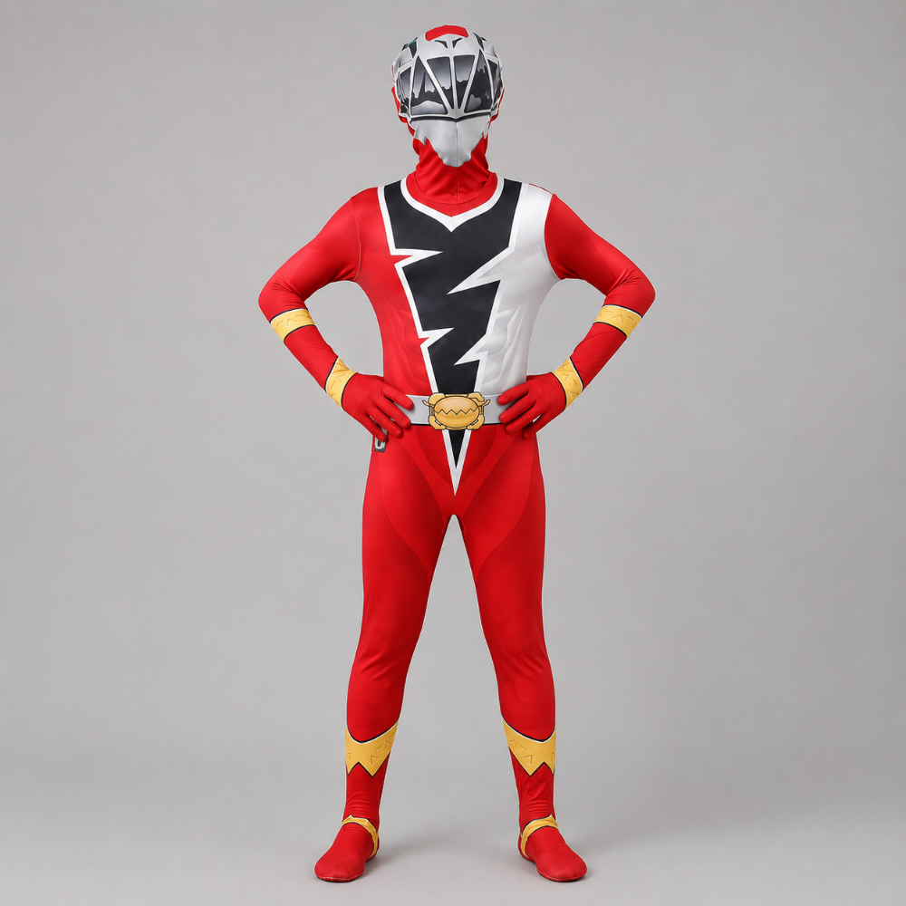 Kids' Halloween Superhero Costume Jumpsuit Dress Up with Lightning Bolt Chest Panel - Image 3